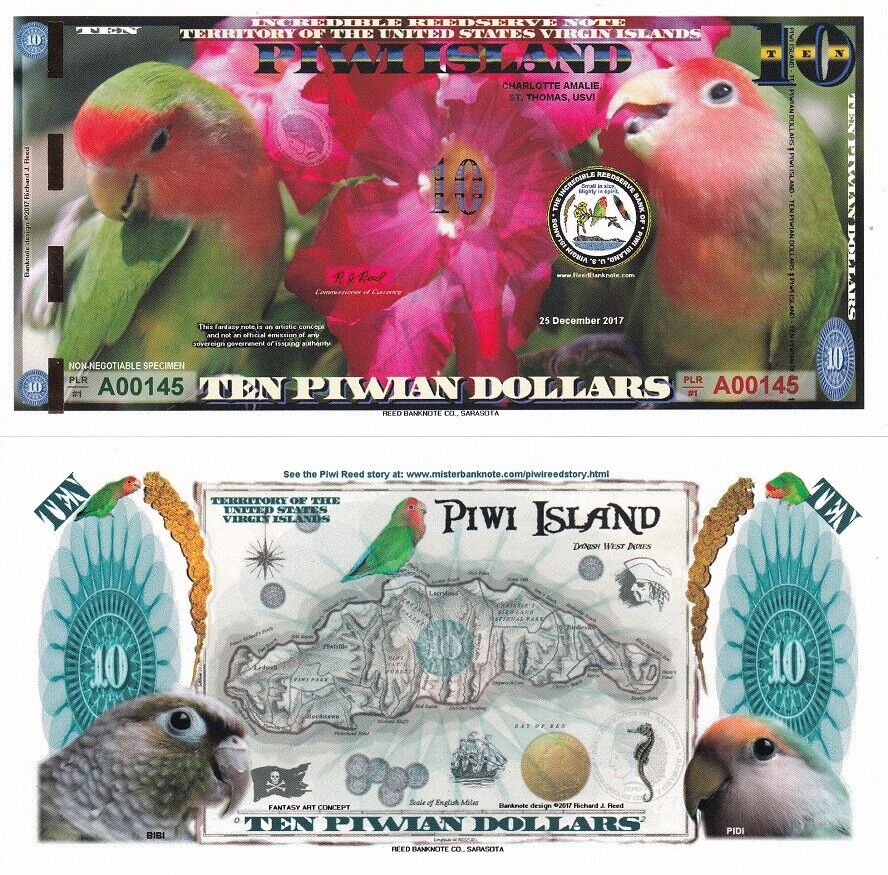 Piwi Island 10 Dollars 2017 Polymer Parrot Fantasy