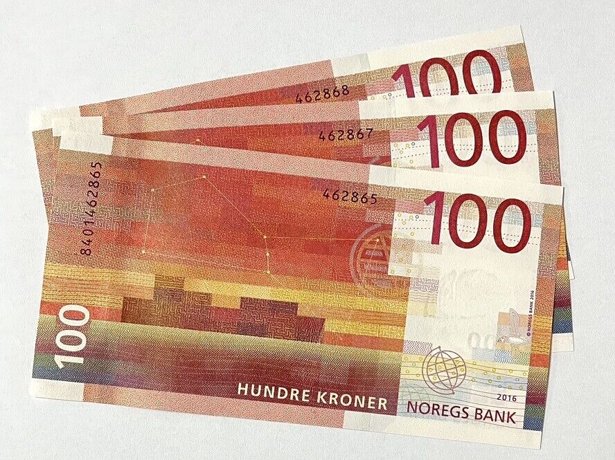 Norway 100 Kroner 2016 P 54 a UNC LOT 3 PCS