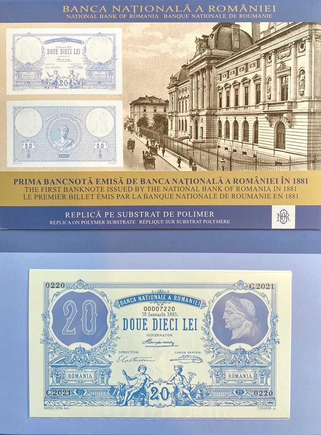 Romania 20 Lei 1881 Polymer 2021 P NEW With Folder UNC