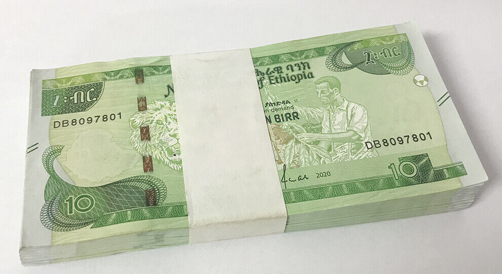 Ethiopia 10 Birr 2012/2020 P 53 UNC Lot 100 pcs 1 Bundle