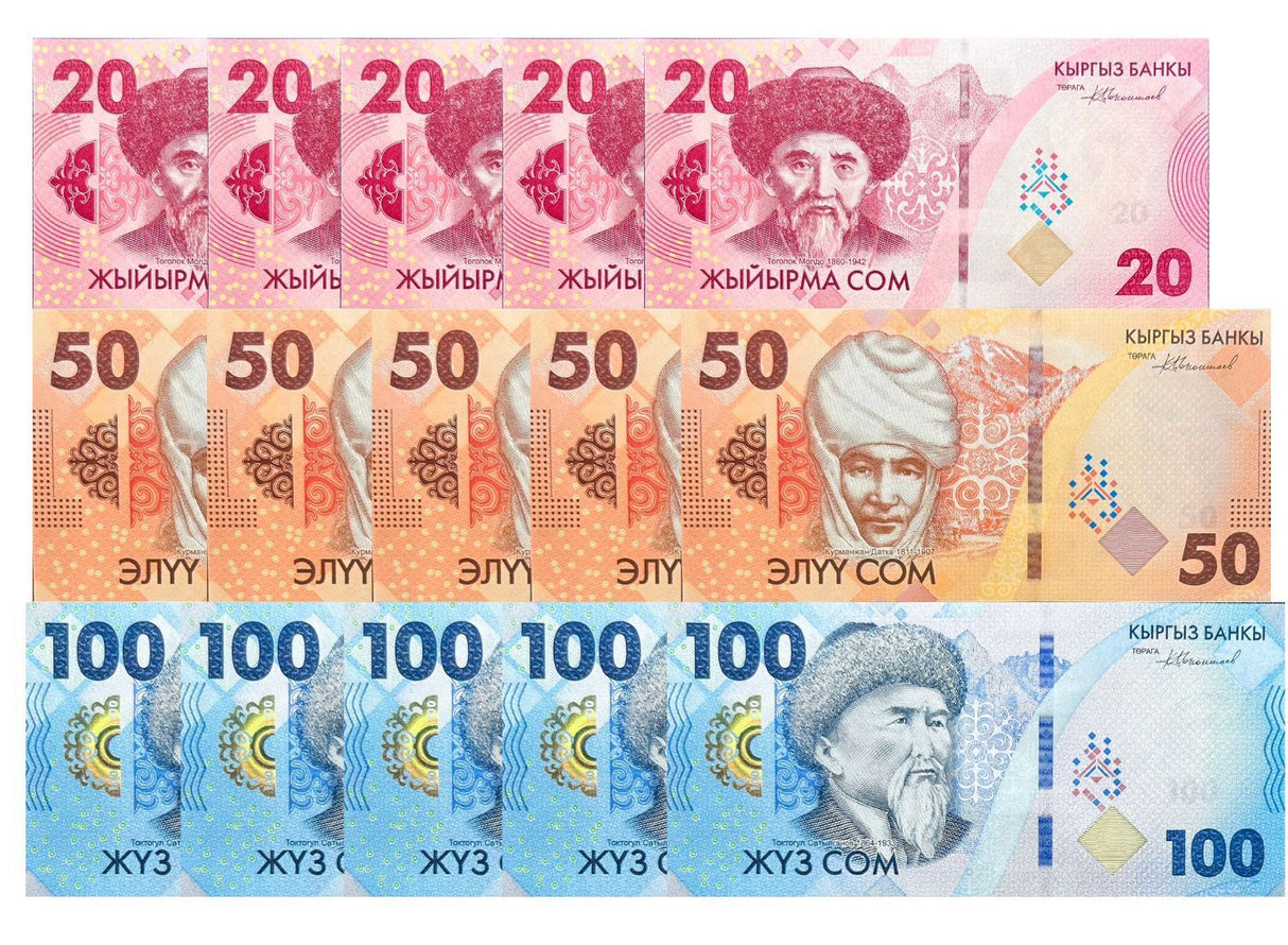 Kyrgyzstan Set 3 UNC 20 50 100 Som 2023/2024 P NEW DESIGN LOT 5 SETS 15 Pcs