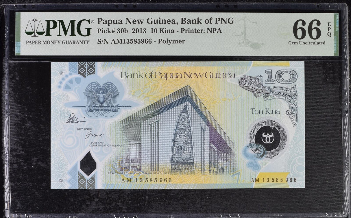 Papua New Guinea 10 Kina 2013 Polymer P 30 b Gem UNC PMG 66 EPQ