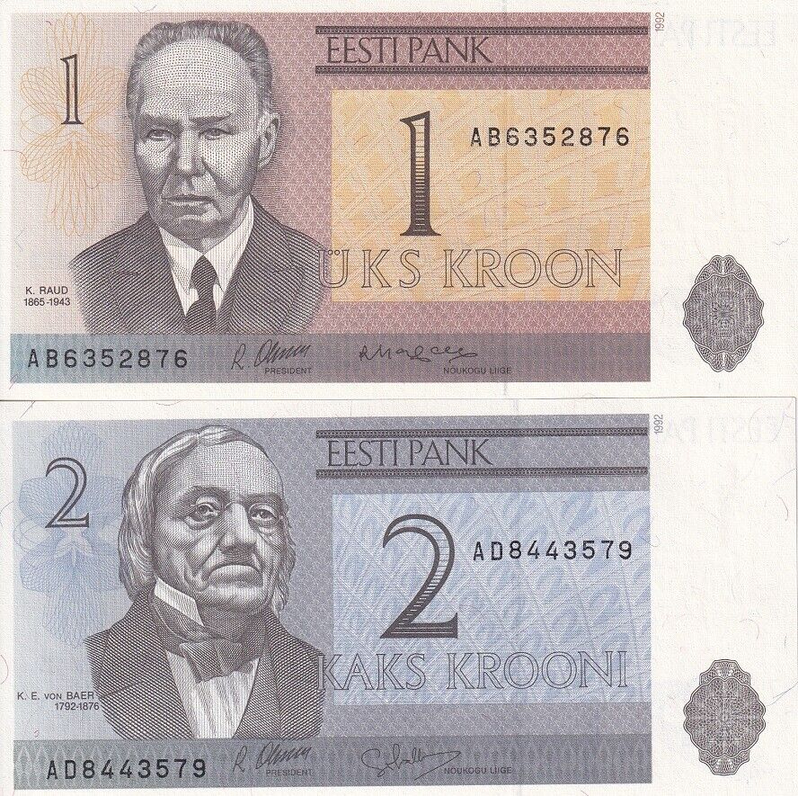 Estonia SET 2 PCS 1 2 Krooni 1992 P 69 P 70 UNC