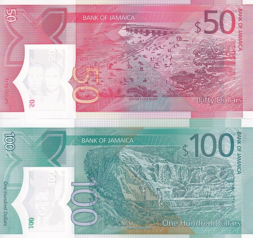 Jamaica SET 2 PCS 50 100 Dollars 2022 / 2023 P 96 97 UNC