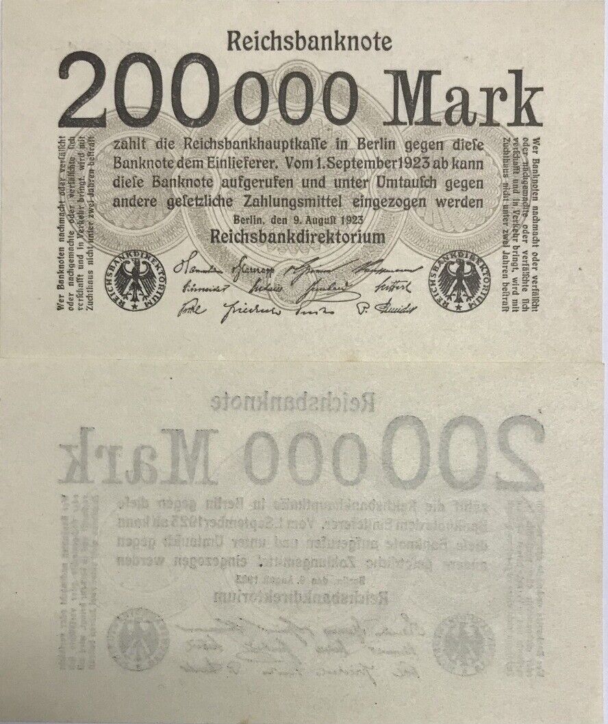 Germany Reichsbank 200000 Mark 1923 P 100 AUnc