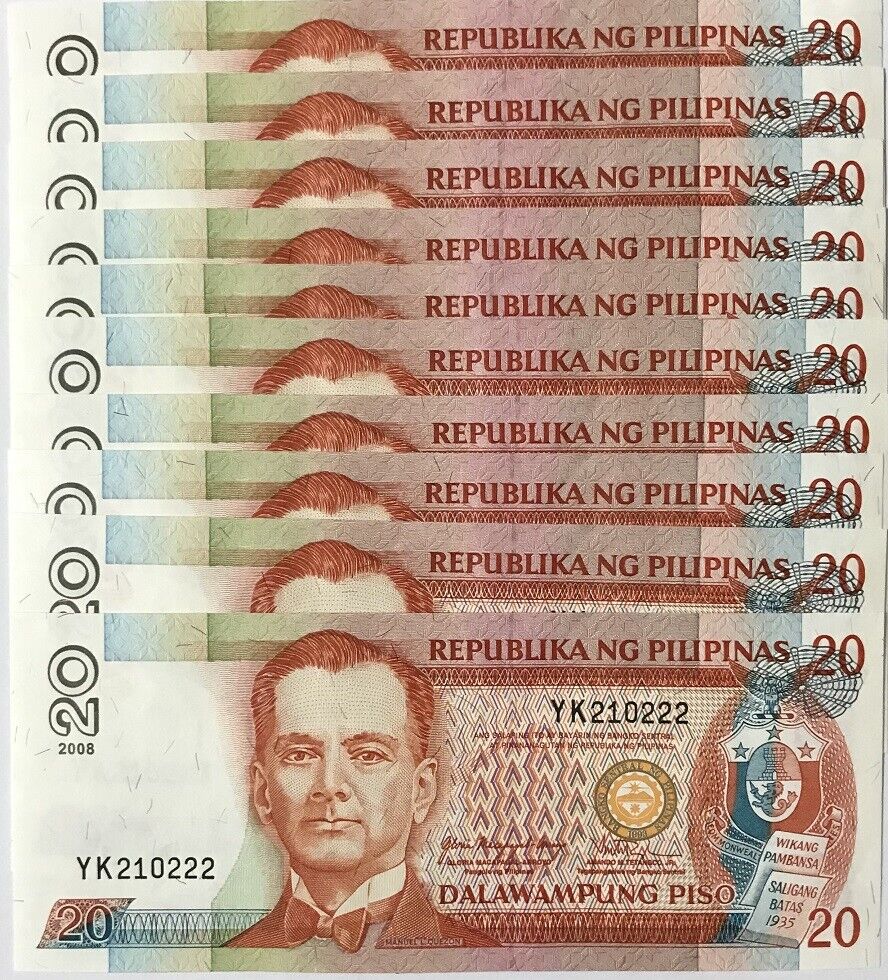 Philippines 20 Piso 2008 P 182 i AUnc LOT 10 PCS