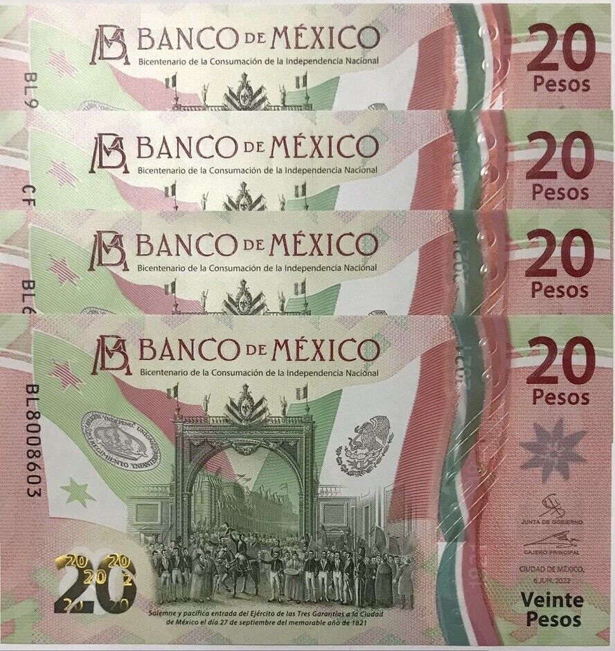Mexico Set 4 PCS 20 Pesos 4 Different Sign 2022 P W132 UNC