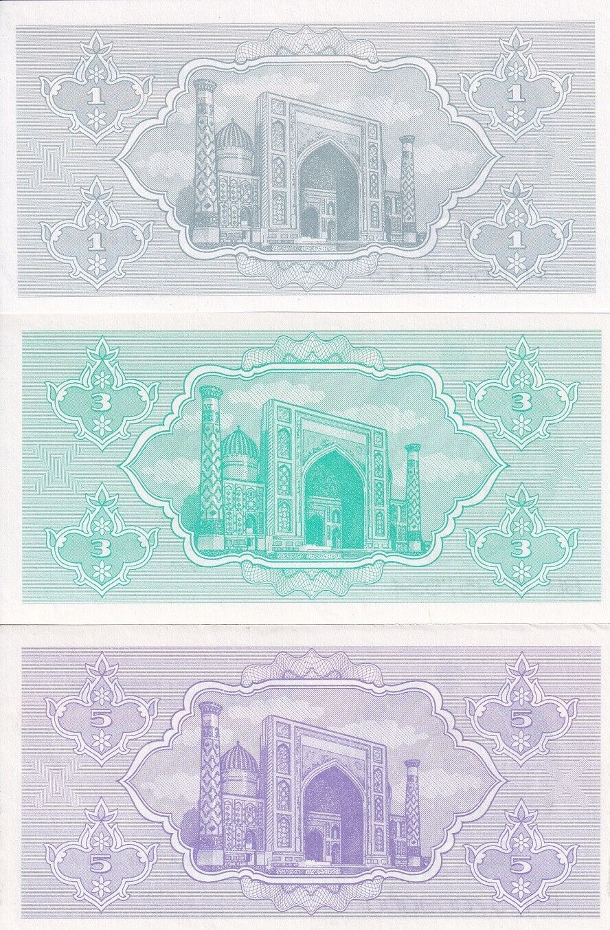 Uzbekistan Set 3 UNC 1 3 5 SUM 1992 P 61 P 62 P 63 UNC