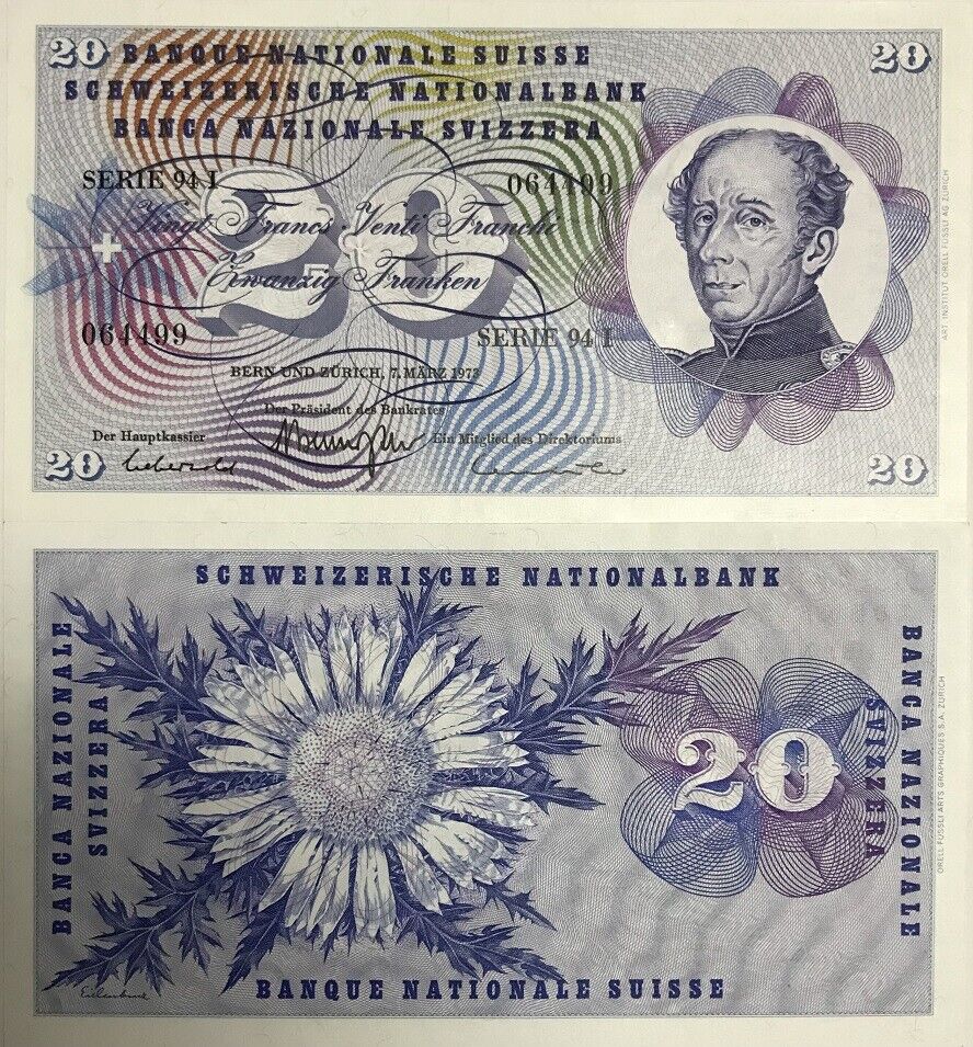 Switzerland 20 Franken 1973 P 46 u UNC