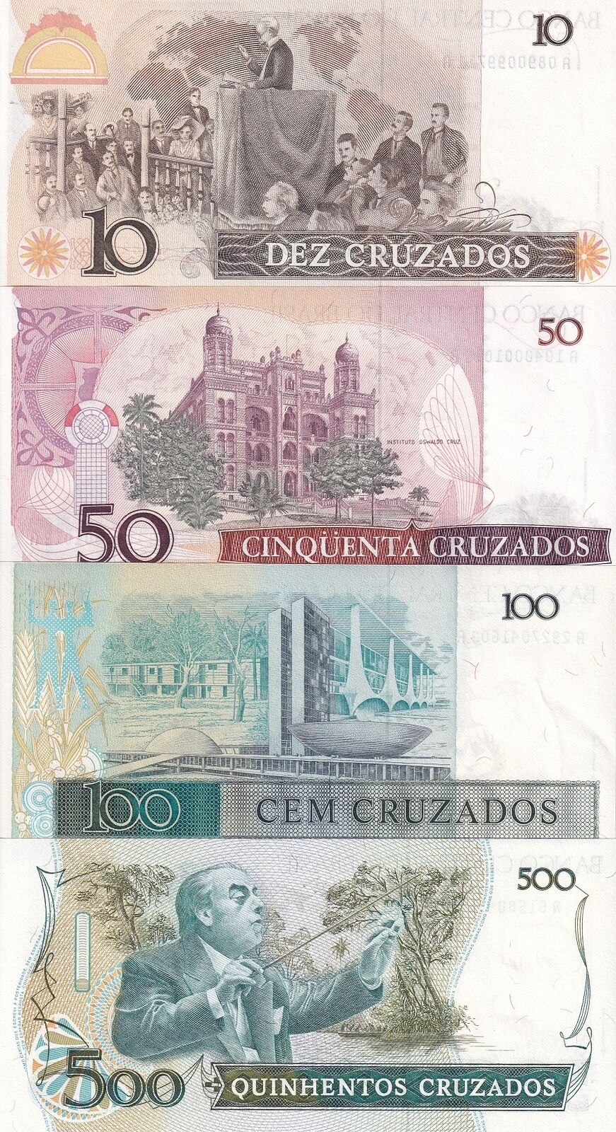 Brazil SET 4 PCS 10 50 100 500 CRUZ 1986-1988 P 209 P 210 P 211 P 212 UNC