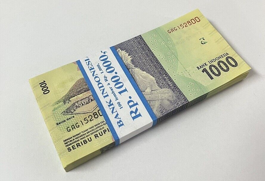 Indonesia 1000 Rupiah 2016/2018 P 154 UNC LOT 100 PCS 1 Bundle