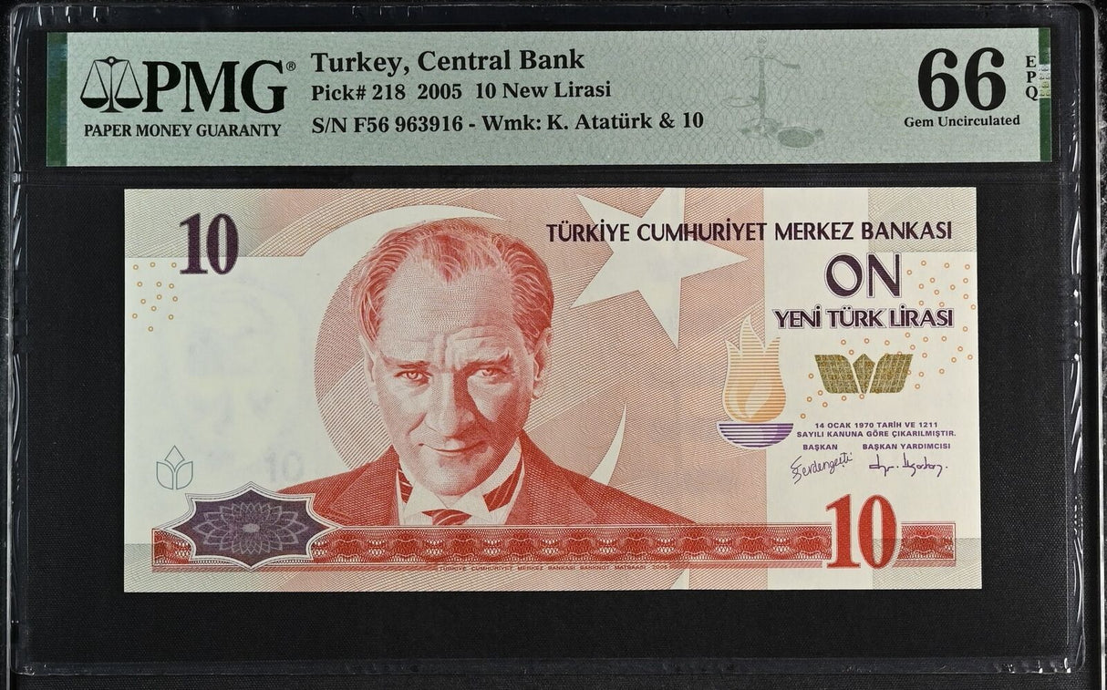 Turkey 10 Lirasi 2005 P 218 Gem UNC PMG 66 EPQ