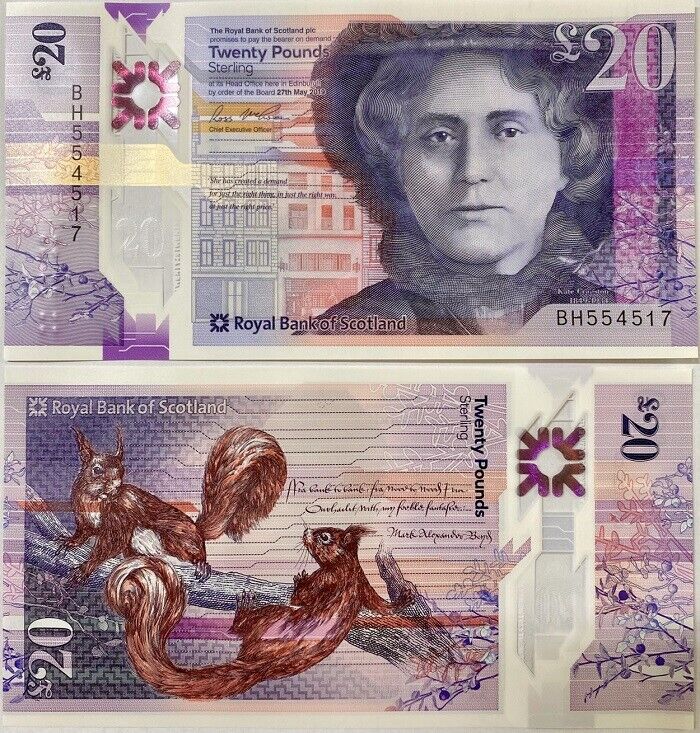 Scotland 20 Pounds 2019/2020 RBS Royal Bank of Scotland Polymer P 372 UNC