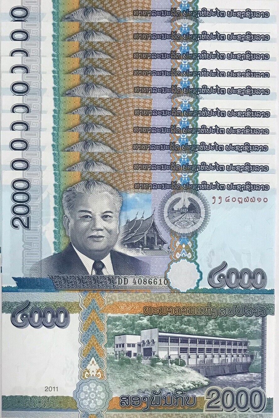 Laos 2000 Kip 2011 Prefix DD Replacement P 41 UNC LOT 10 PCS