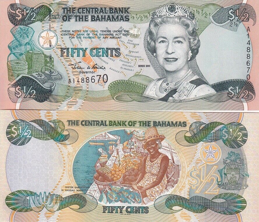 Bahamas 1/2 Dollars 2001 P 68 UNC LOT 3 PCS