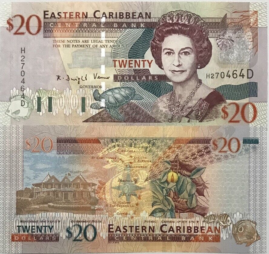 East Caribbean 20 Dollars 2003 P 44 d Suffix Letter D UNC