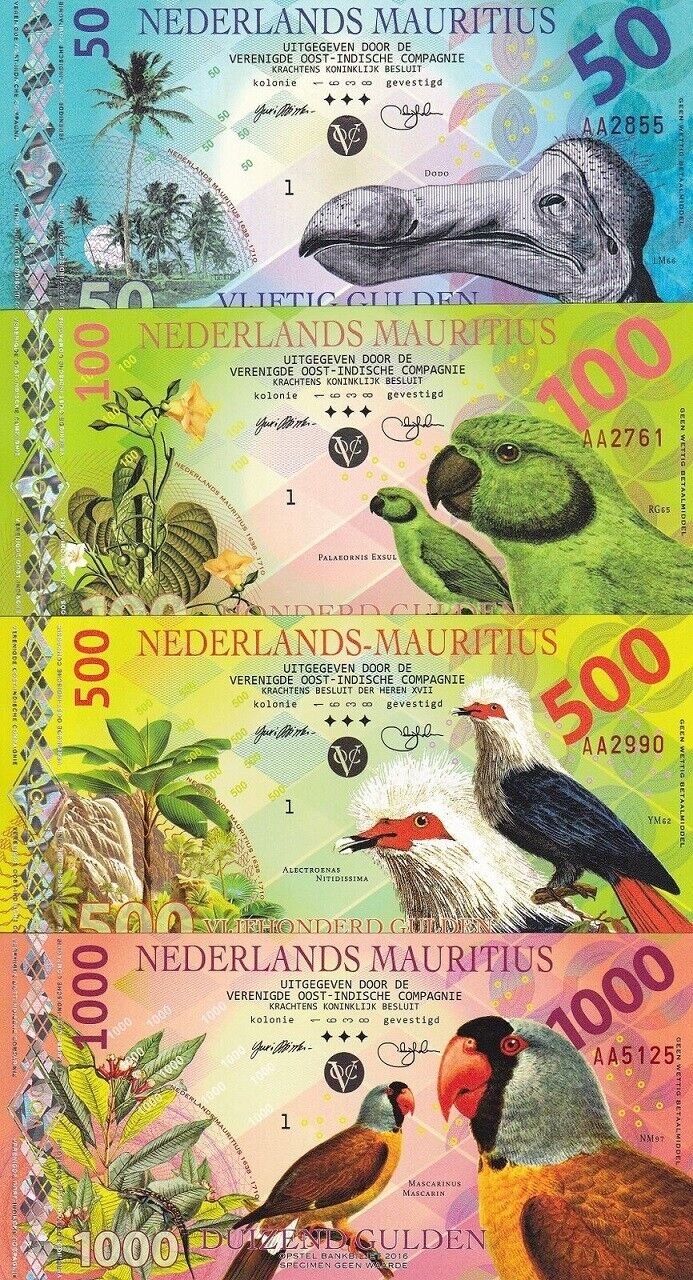 Netherlands Mauritius set 4 Polymer 50 100 500 1000 Gulden 2016 Private Fantasy