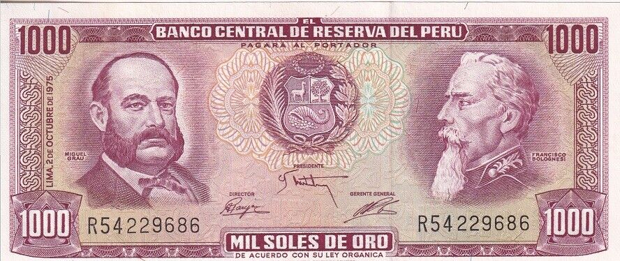 Peru 1000 Soles de Oro 1975 P 111 AUnc
