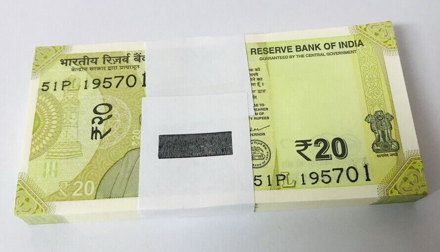 India 20 Rupees 2020 P 110 UNC LOT 50 PCS 1/2 bundle