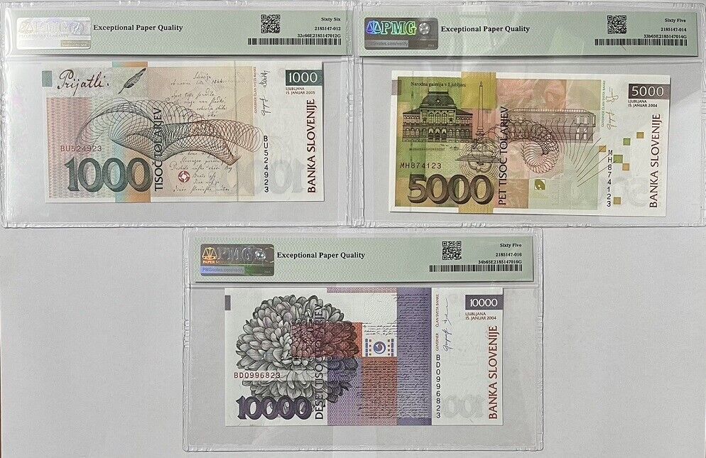 Slovenia SET 9, 10 20 -10000 Tolarjev P 11-16 32-34 Choice Gem UNC PMG 64-67 EPQ