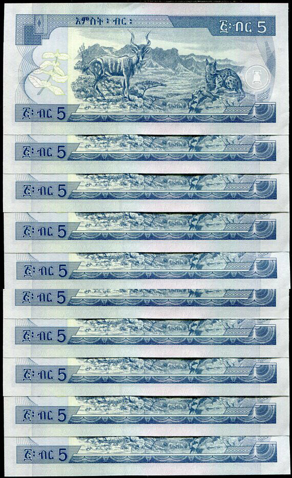 Ethiopia 5 Birr 2009/2017 P 47 UNC LOT 10 PCS