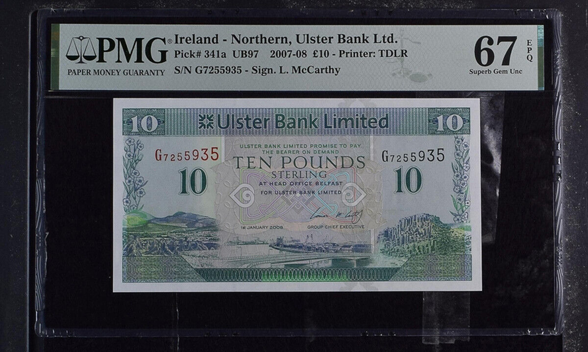 Northern Ireland 10 Pounds 2008 P 341 a Superb Gem UNC PMG 67 EPQ