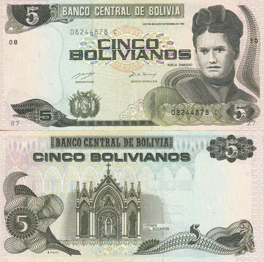 Bolivia 5 Bolivianos 1986 P 209 UNC