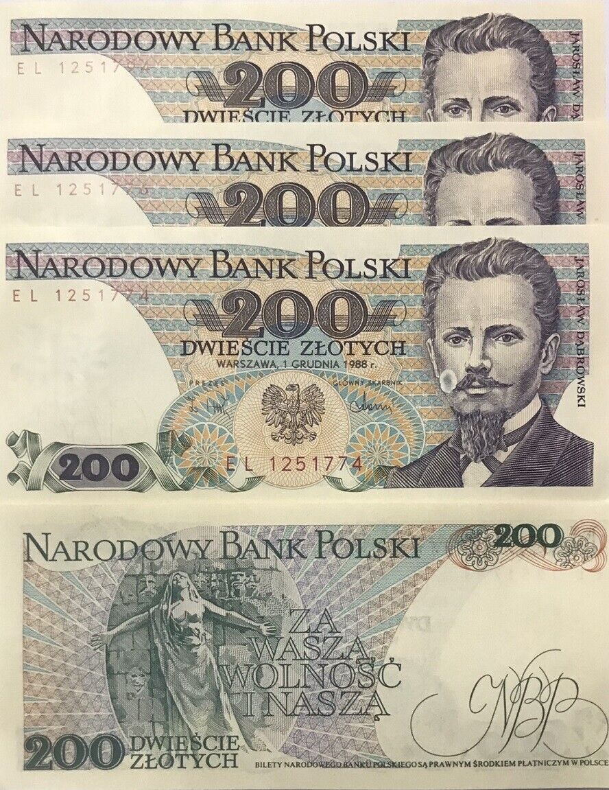 Poland 200 Zlotych 1988 P 144 c UNC LOT 3 PCS