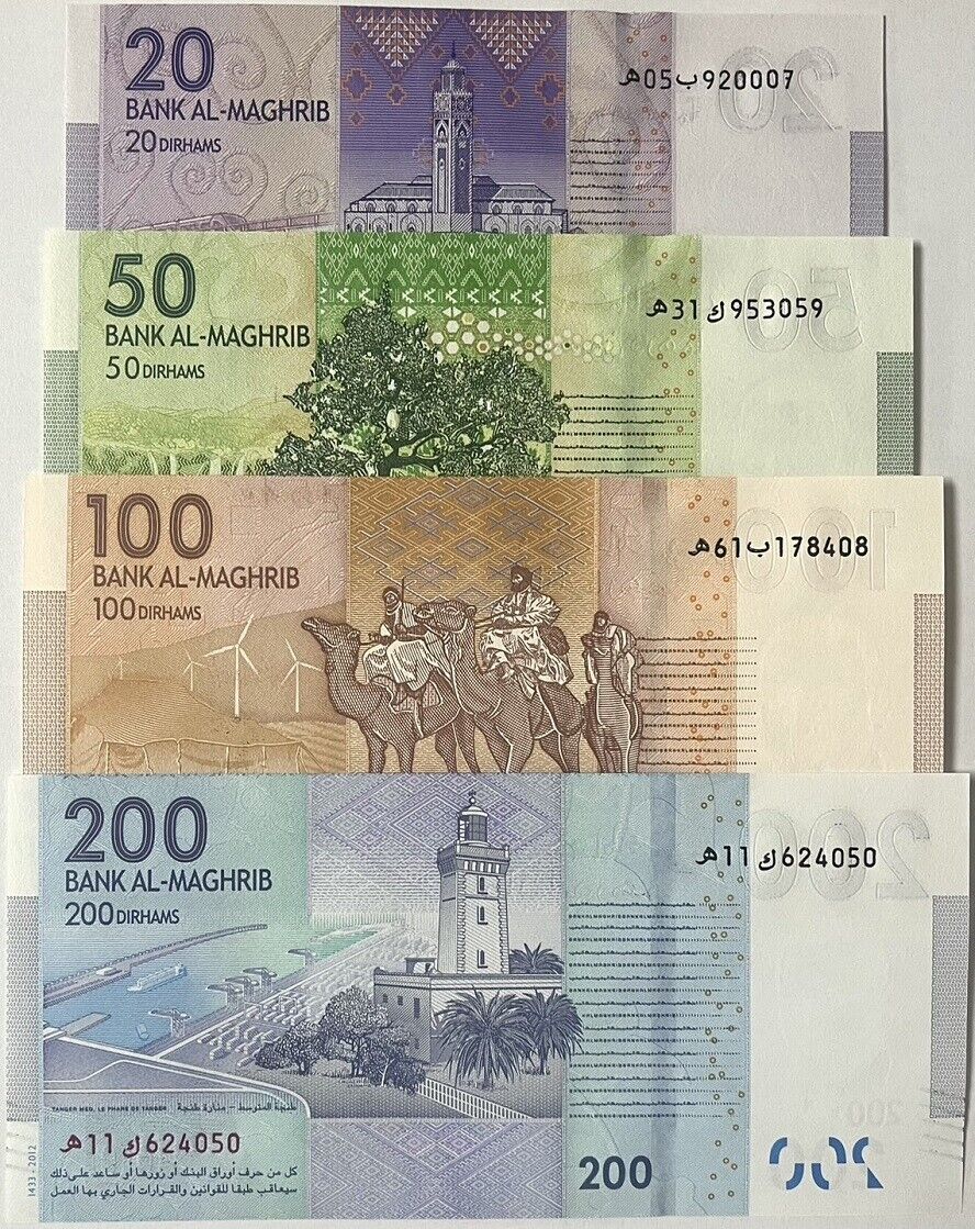 Morocco Set 20 50 100 200 Dirhams 2012-2013 P 74 P 75 P 76 77 UNC