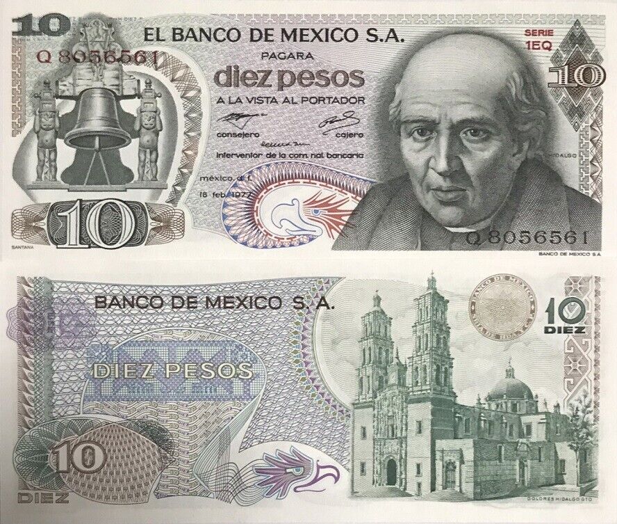 Mexico 10 Pesos 1977 Series 1EQ P 63 i UNC