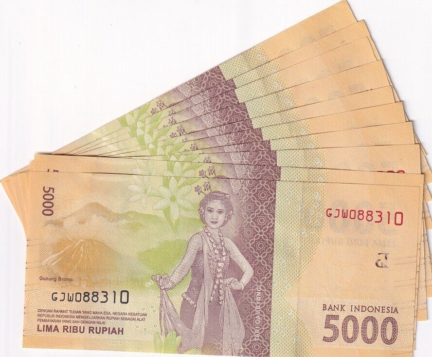 Indonesia 5000 Rupiah 2016/2019 P 156 UNC LOT 10 PCS