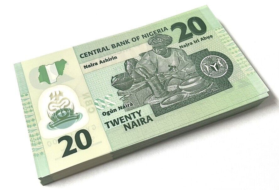 Nigeria 20 Naira 2022 P 34 Polymer AUnc Damage Printing LOT 100 PCS 1 Bundle
