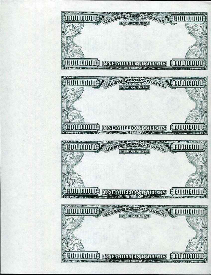 UNITED STATES USA 1 MILLION FANTASY UNCUT STATUE LIBERTY SHEET 4 PCS