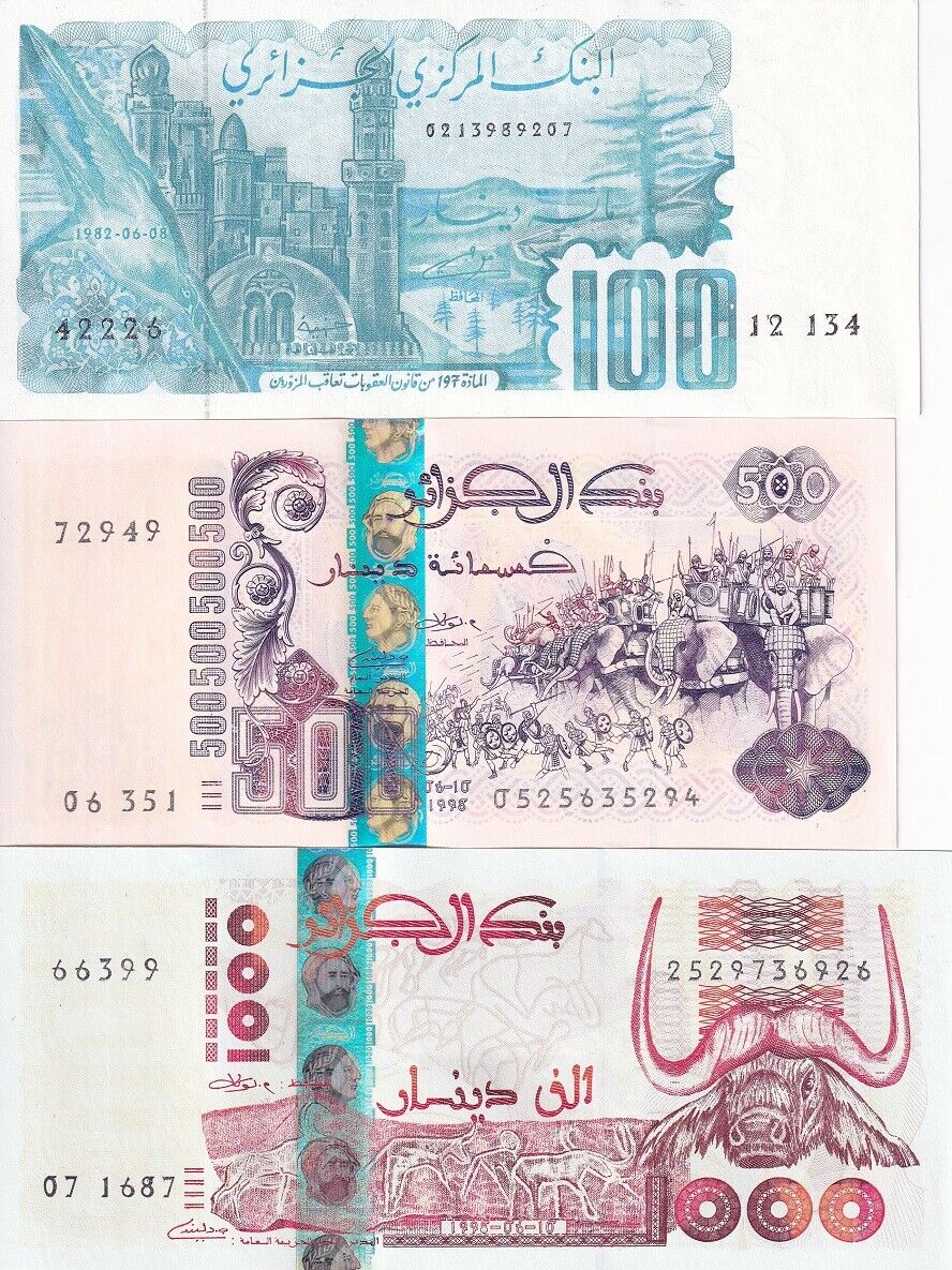 Algeria Set 3 pcs 100 500 1000 Dinars 1982-1998 P 134 P 141 P 142 UNC
