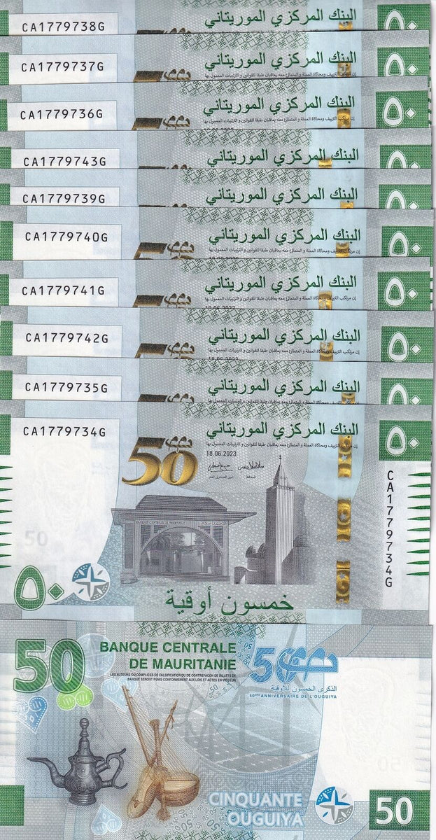 Mauritania 50 Ouguiya 2023 COMM. Series C P 28 UNC LOT 10 PCS – Noteshobby