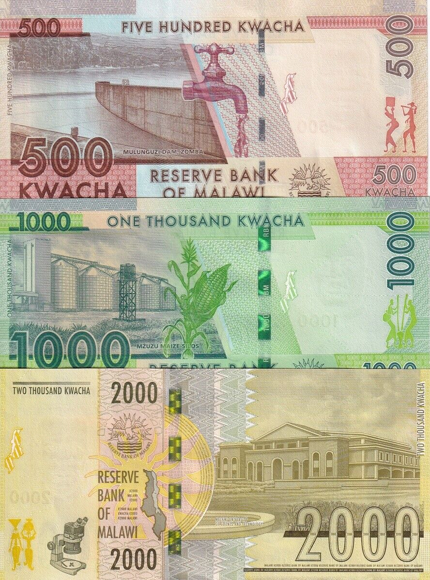 Malawi Set 3 pcs 500 1000 2000 Kwacha 2021 P 66 P 67 P 69 UNC