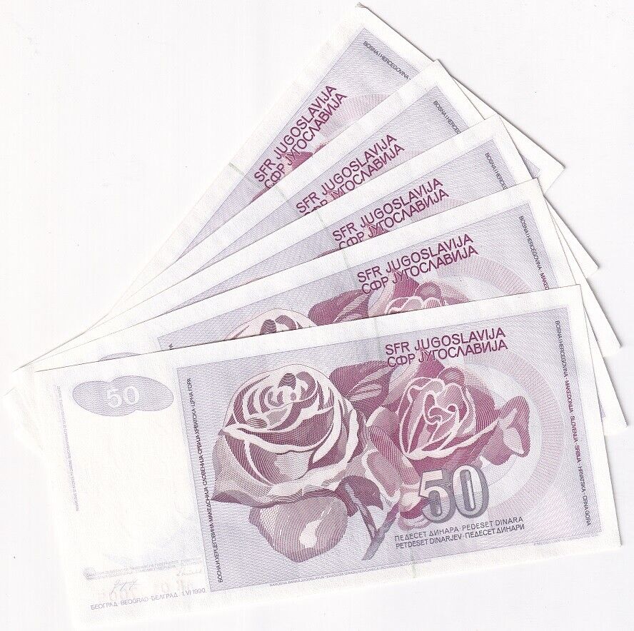 Yugoslavia 50 Dinara 1990 P 104 AUnc LOT 5 PCS