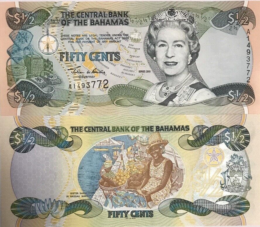 Bahamas 1/2 Dollars 2001 P 68 UNC
