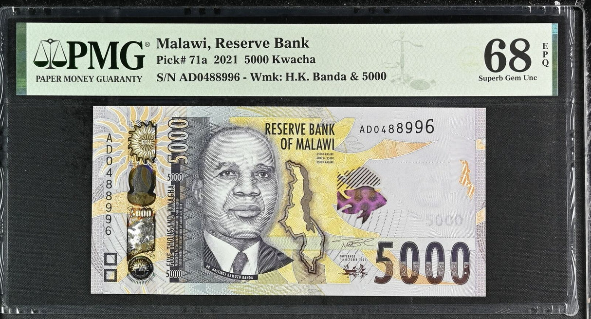Malawi 5000 Kwacha 2021 P 71 a Superb Gem UNC PMG 68 EPQ TOP POP