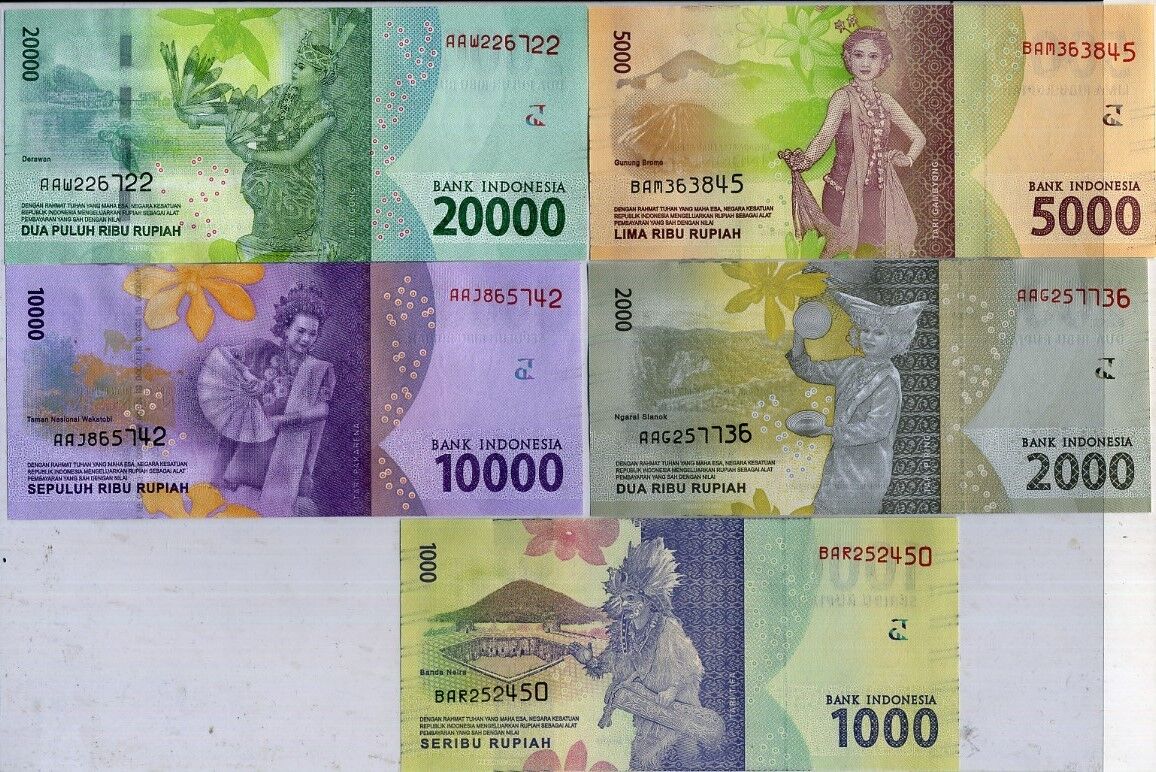 Indonesia SET 5 UNC 1000 2000 5000 10000 20000 Rupiah Random Date P 155-158