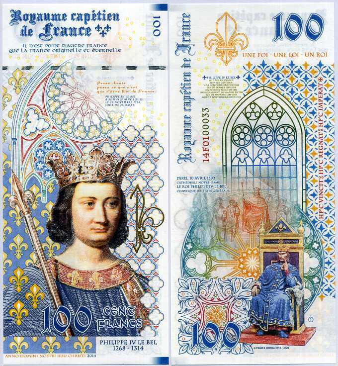 FRANCE 100 FRANCS 2020 PRIVATE ISSUED PHILIP IV LE BEL 1268-1314
