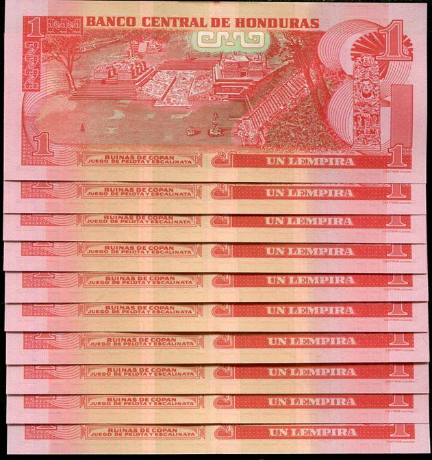 HONDURAS 1 LEMPIRA 2014 P 96 UNC LOT 10 PCS