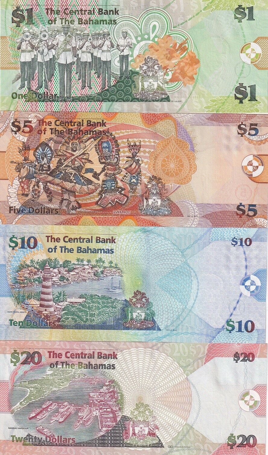 Bahamas Set 4 Pcs 1 5 10 20 Dollar 2008-2015 P 71A 72A 74A 76 UNC