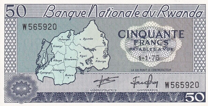 Rwanda 50 Francs 1976 P 7 UNC
