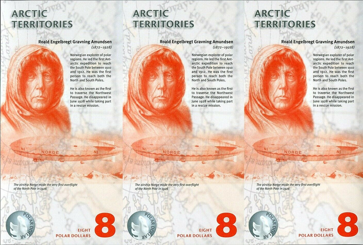 ARCTIC TERRITORIES 8 DOLLARS 2011 BEAR POLYMER UNCUT SPECIMEN SHEET UNC
