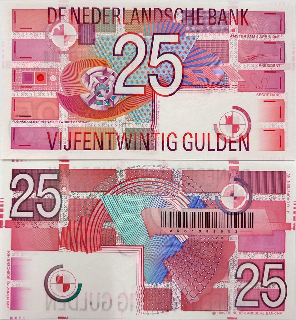 NETHERLAND 25 GULDEN 1989 P 100 UNC