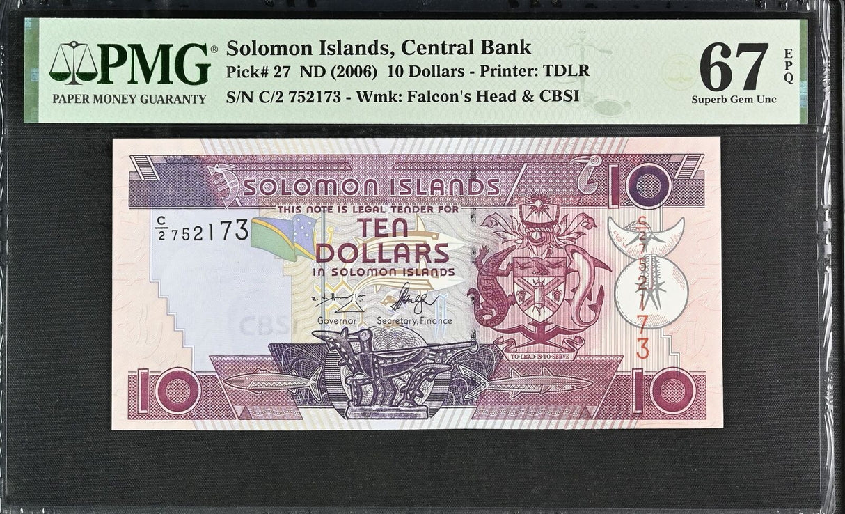 Solomon Islands 10 Dollars ND 2006 P 27 Superb Gem UNC PMG 67 EPQ TOP POP