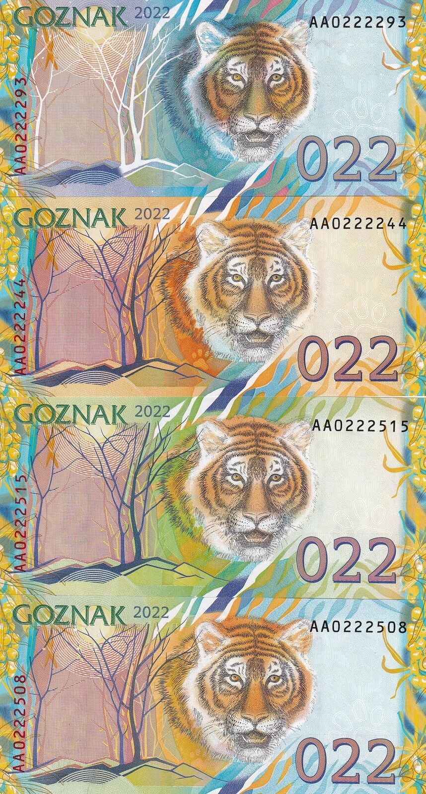 Test Note Russia 4 Tigers 2022 Goznak Colorful NO Folder