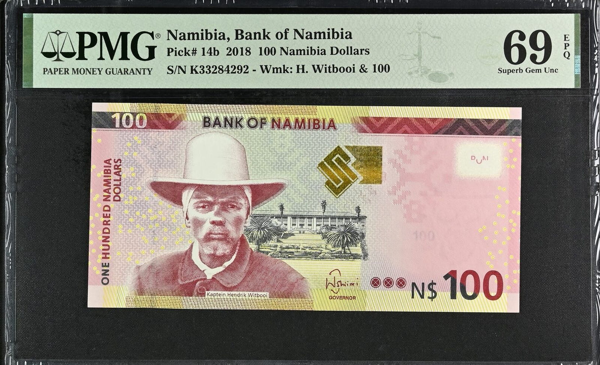 Namibia 100 Namibia Dollars 2018 P 14 b Superb Gem UNC PMG 69 EPQ Top Pop