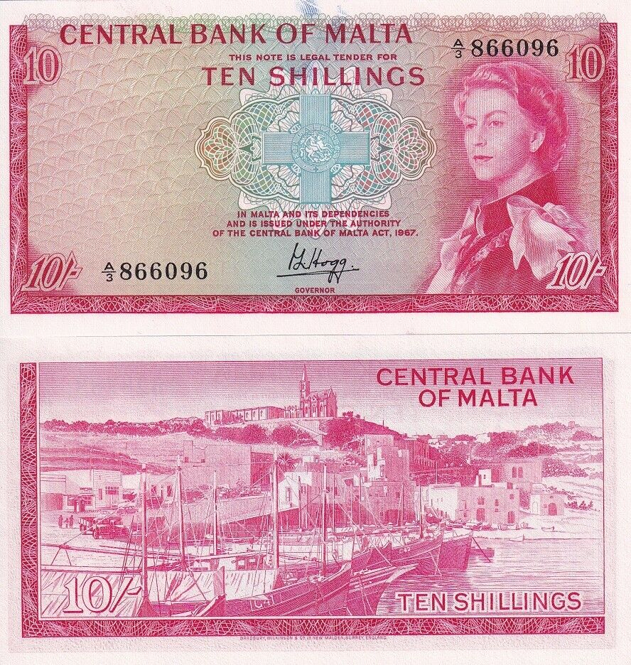 Malta 10 Shillings L. 1967 1968 P 28 UNC
